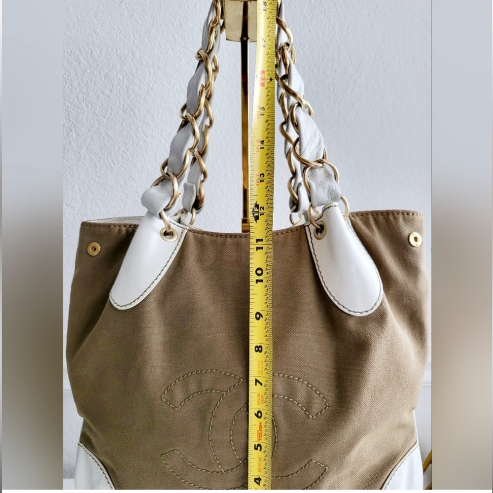Chanel ( w/ COA) Tan & White Denim Leather Tote - Picture 6 of 13